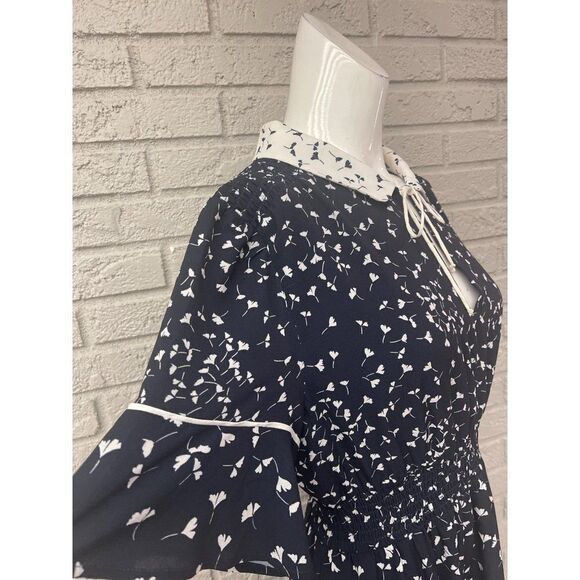 French Connection Navy / White Smock Waist Dress with Pockets Size 8 - Picture 4 of 9